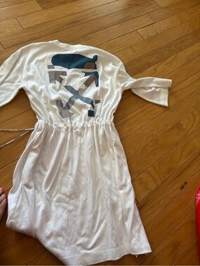 Off-White Cream Mini Dress white  with Blue Graphic